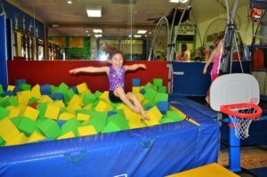 jumping into the foam pit fun